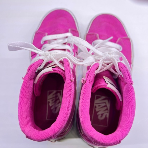 Vans Sk8-Hi High Top Sneakers Ws 5 Ms 3.5 Kids 3.5 Hot Pink Canvas White Stripe - Picture 8 of 9